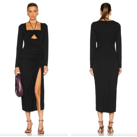 NICHOLAS Nadia Bandeau Halter Ruched Maxi Dress Black Sz 2 $495 {3J16} - Picture 1 of 8